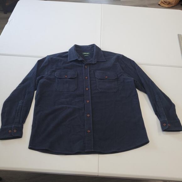 Orvis Shirt Mens XL Navy Blue Moleskin Button Front Active Fit Brisbane Moss - Picture 1 of 9